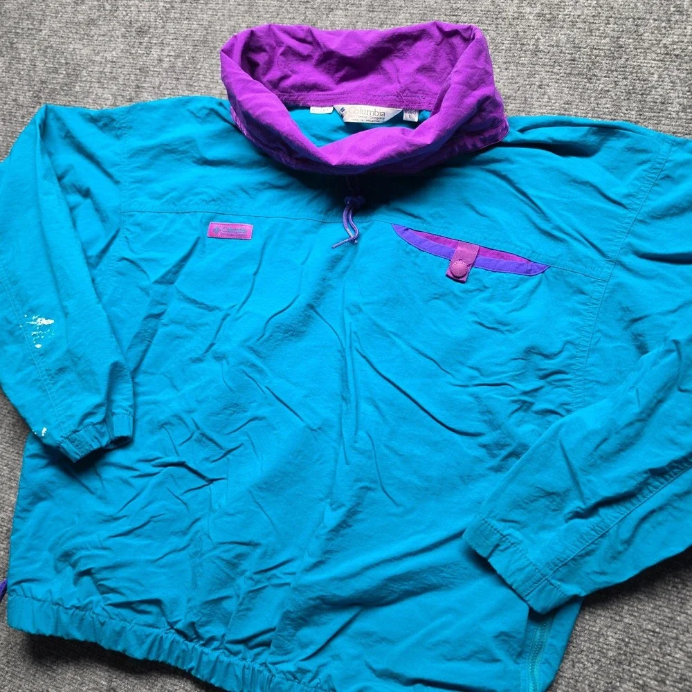 Vintage 90s Columbia Radial Sleeve Pullover Windbreaker Womens L Teal Purple